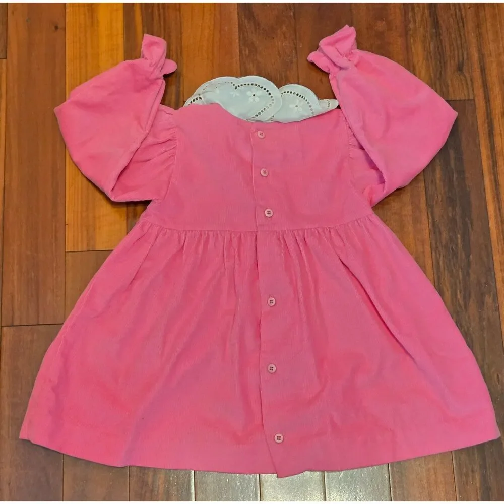 Vintage Pink Osh Kosh B'Gosh Corduroy 2T Dress Lace Peter Pan Collar